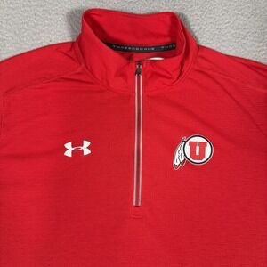 Utah Utes Shirt Mens XL Red 1/4 Zip Pullover Under Armour Pac 12 Stretch Logo